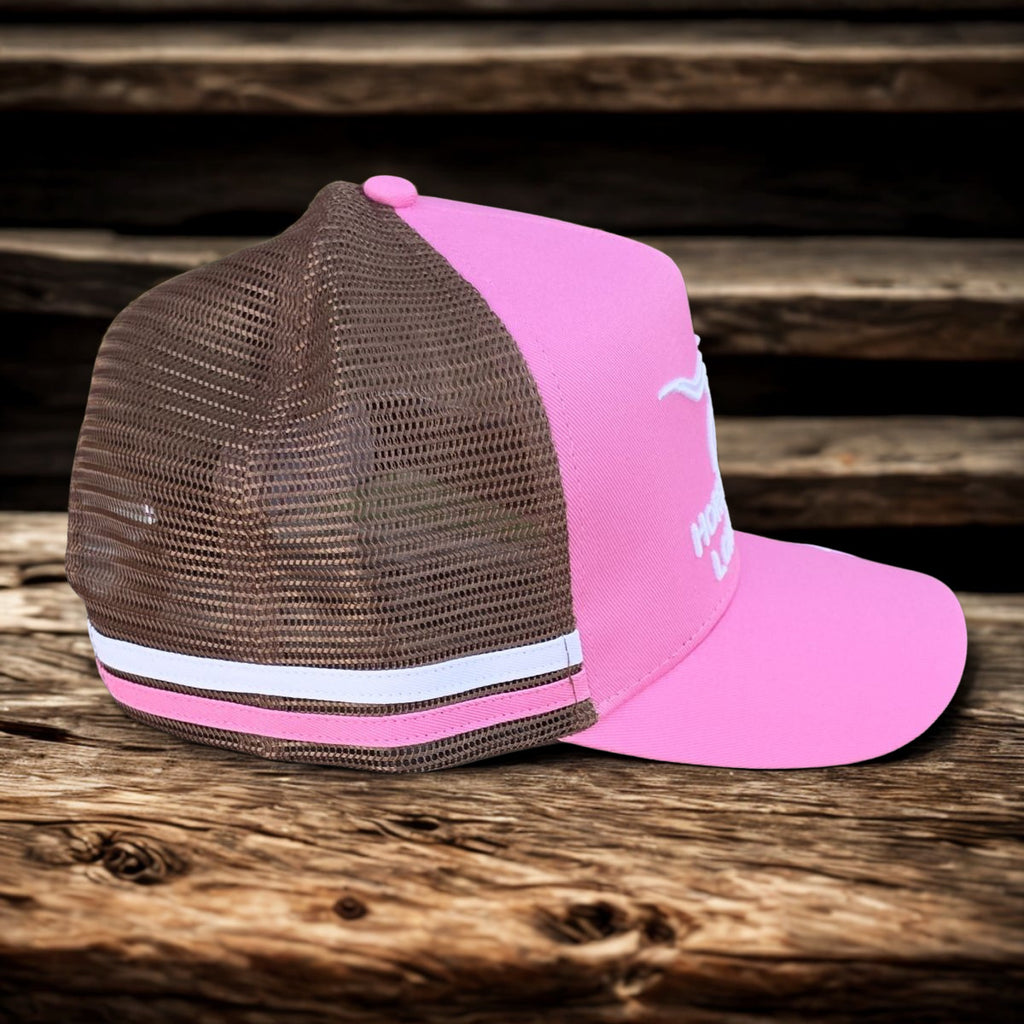 Horseshoe B Longhorns trucker cap (pink/white/brown)