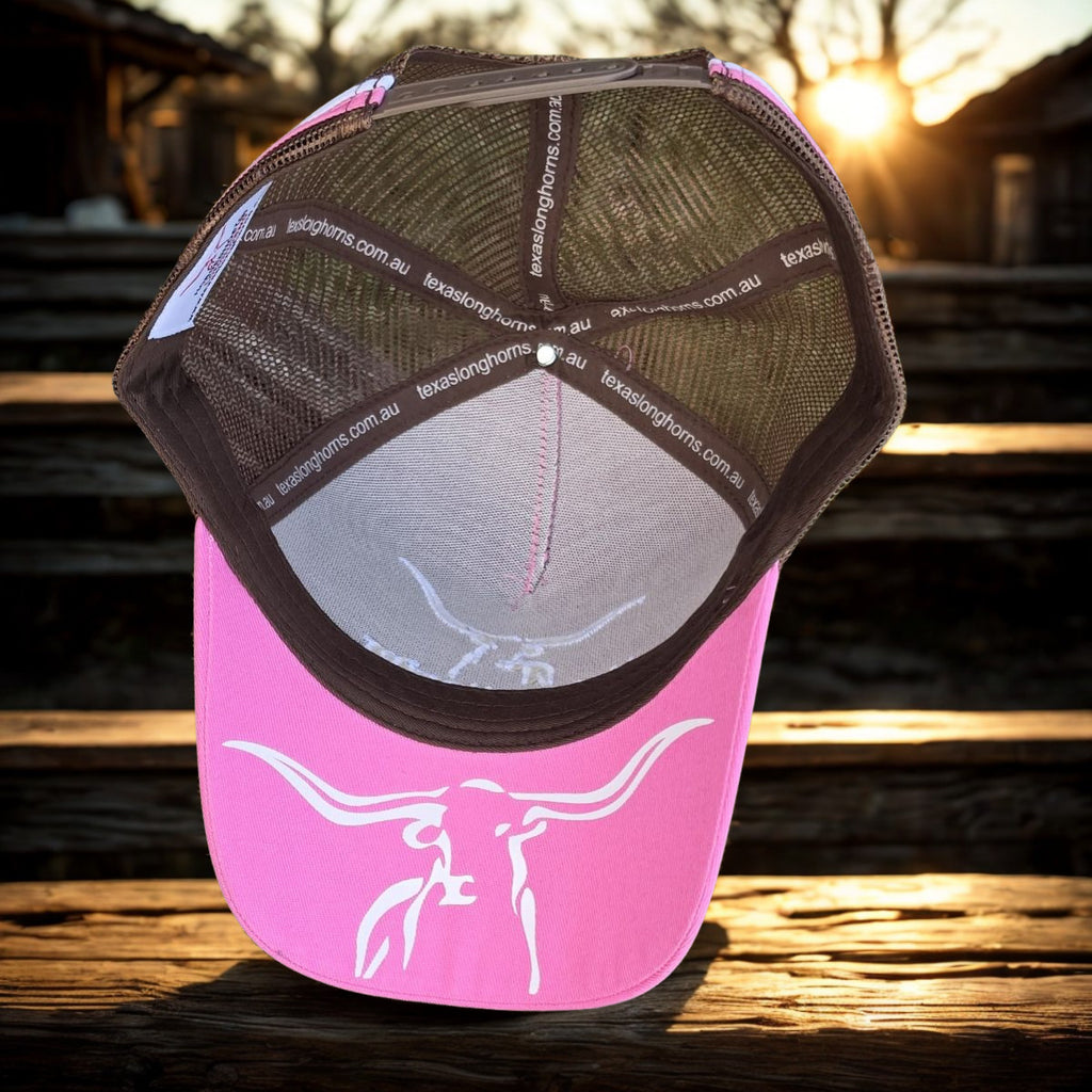 Horseshoe B Longhorns trucker cap (pink/white/brown)