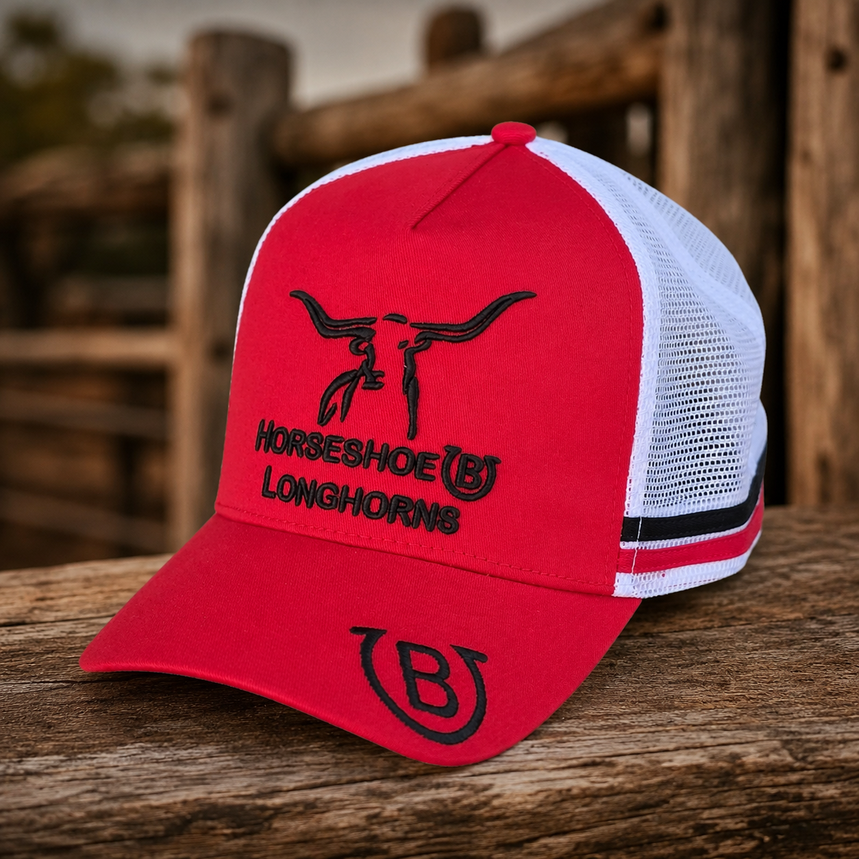 Horseshoe B Longhorns trucker cap (red/black/white)