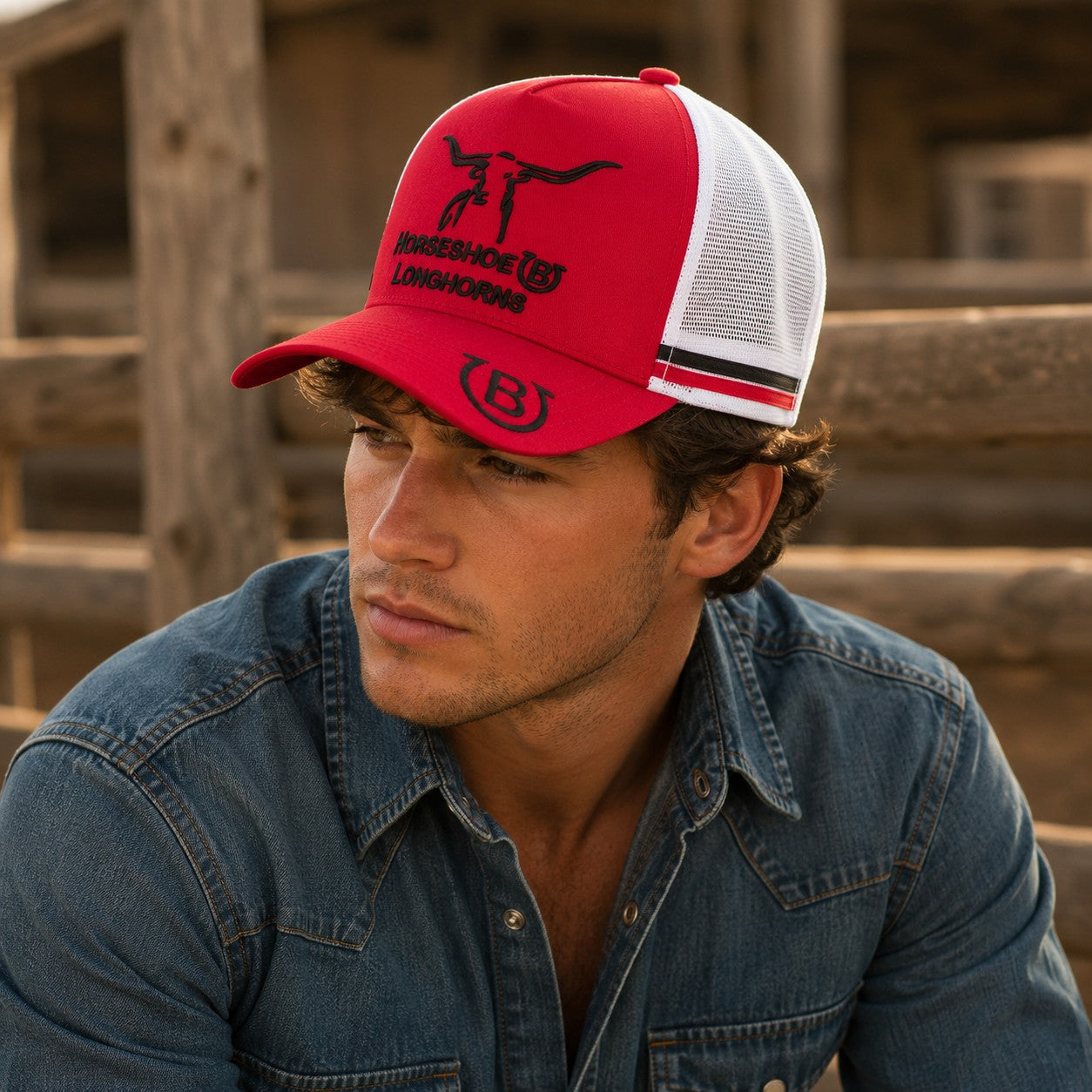 Horseshoe B Longhorns trucker cap (red/black/white)